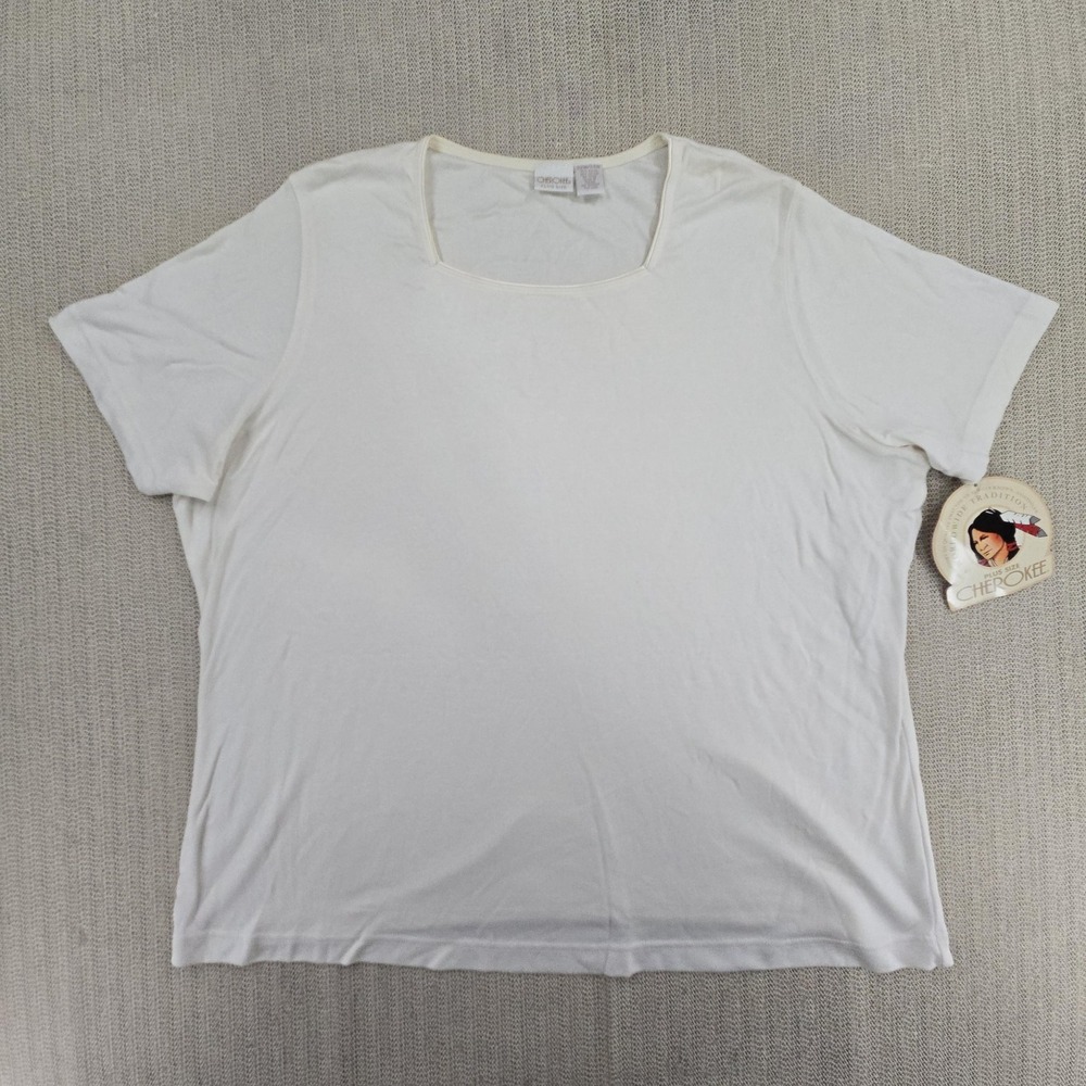 Cherokee Shirt Womens Plus 22W 24W White Square Neck Short Sleeve New Tags